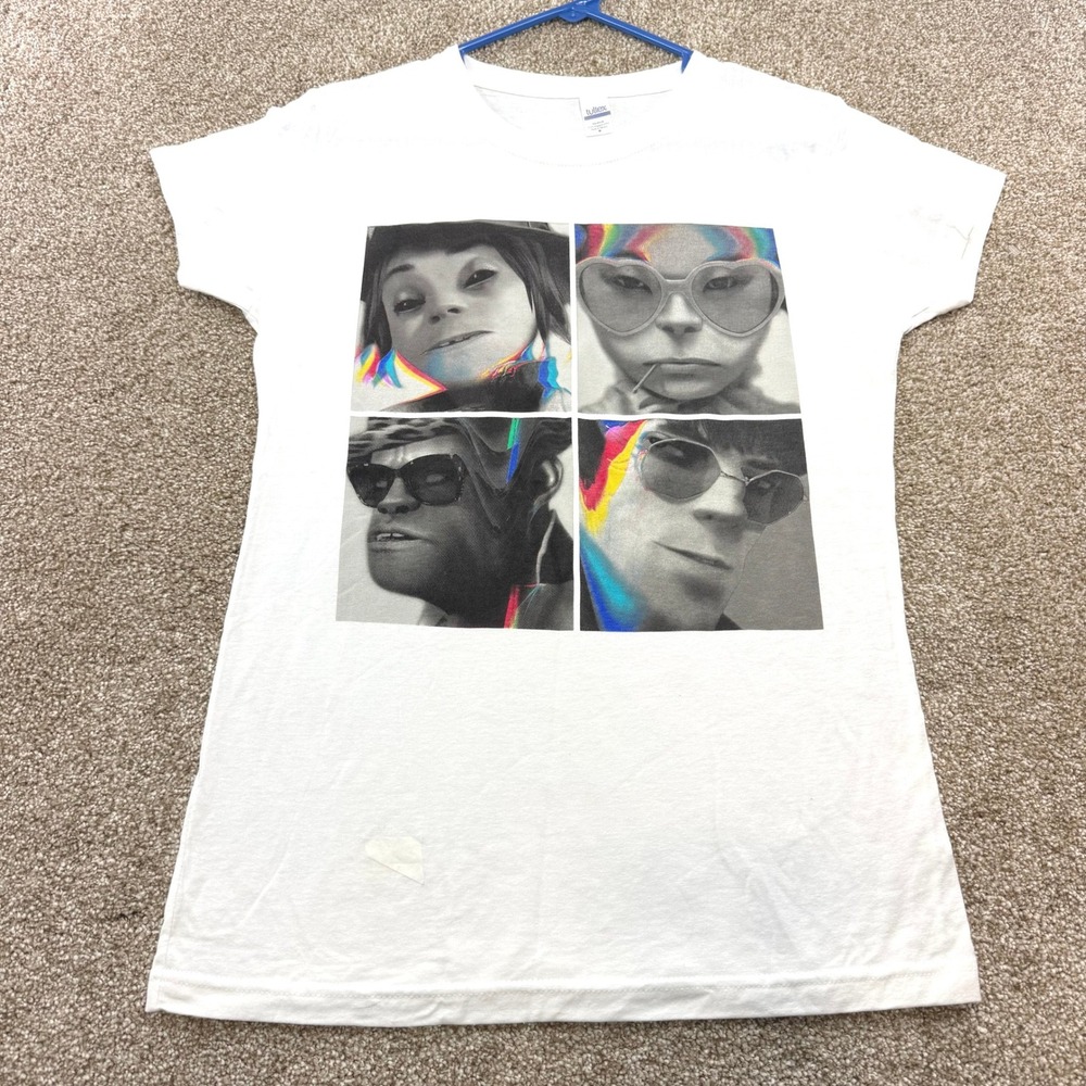Gorillaz T-Shirt White Tultex Medium Ringspun Cotton Band Tee Womens Pop Virtual